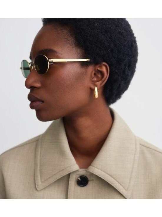 Bottega Veneta BV1470S 001 Sunglasses Gold Oval Frame, Grey Lenses